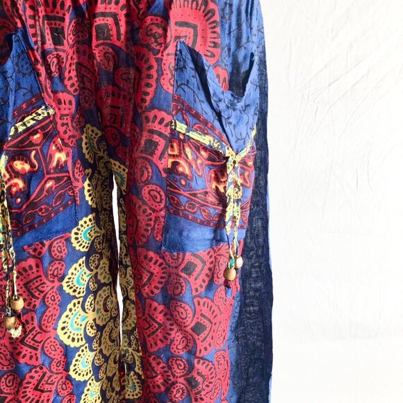 “Leela” Shirred Waist Harem Pants Rangoli Pattern One Size Pink or Navy Blue - Picture 10 of 11